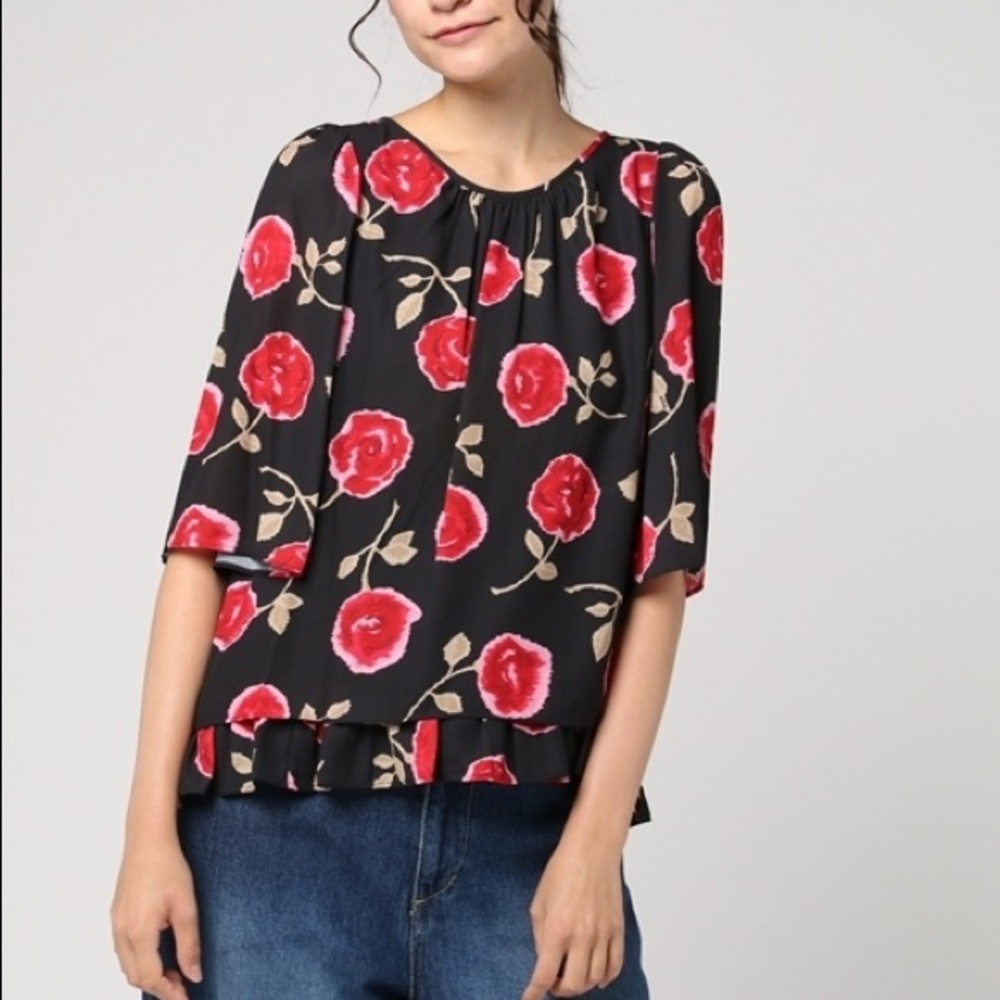 BLACK MULTI HAZY ROSE DOUBLE LAYERED TOP RUN WILD